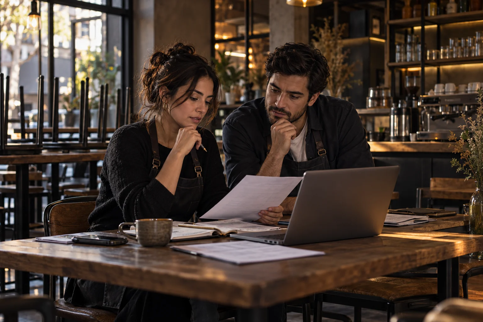 Emprendedores revisando los planes de su negocio
