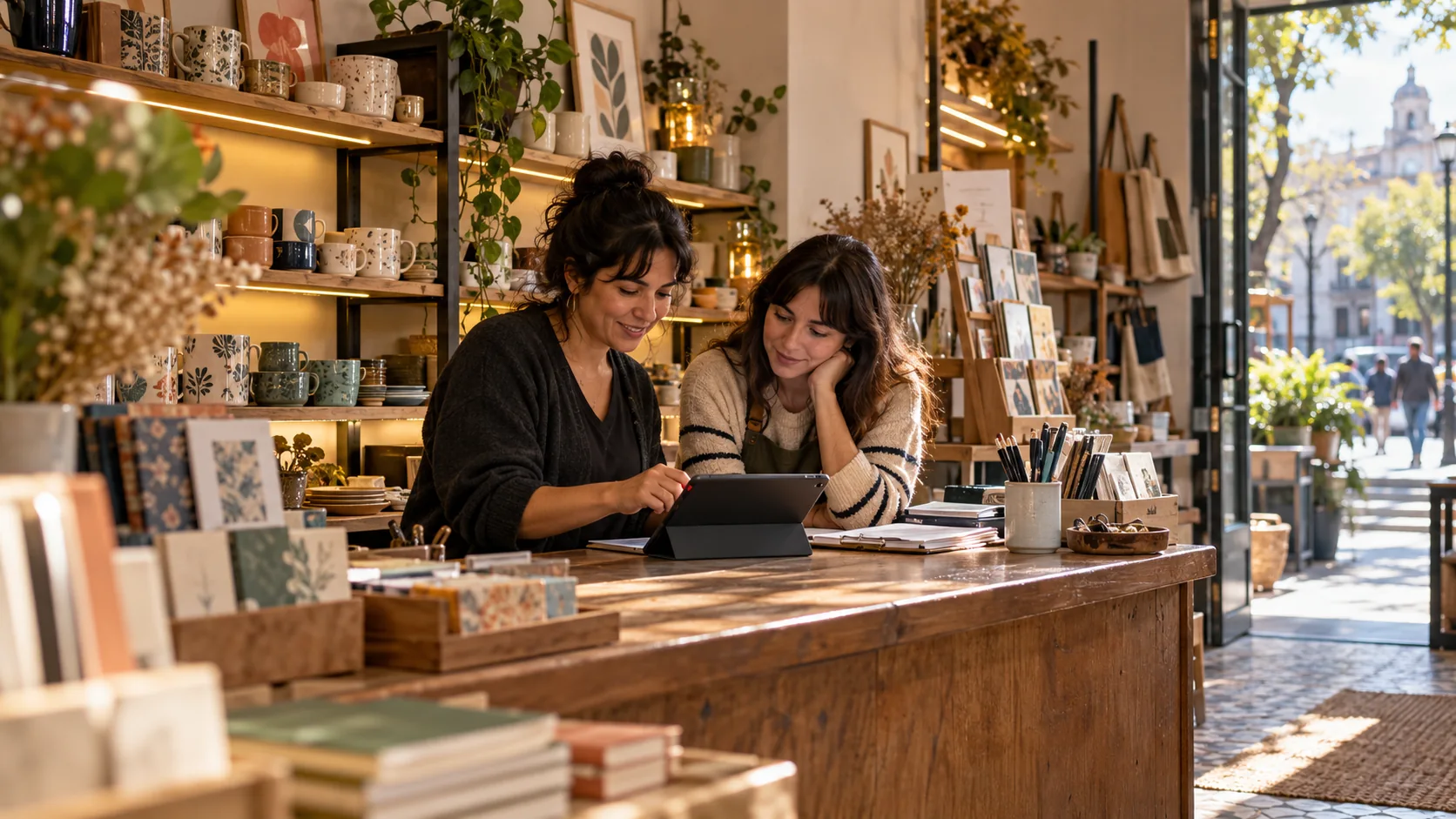 Emprendedoras trabajando en una tienda de barrio en Santiago